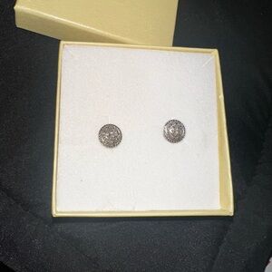 Round Pavé Halo Stud Earrings - Silver Tone charm Diamond
